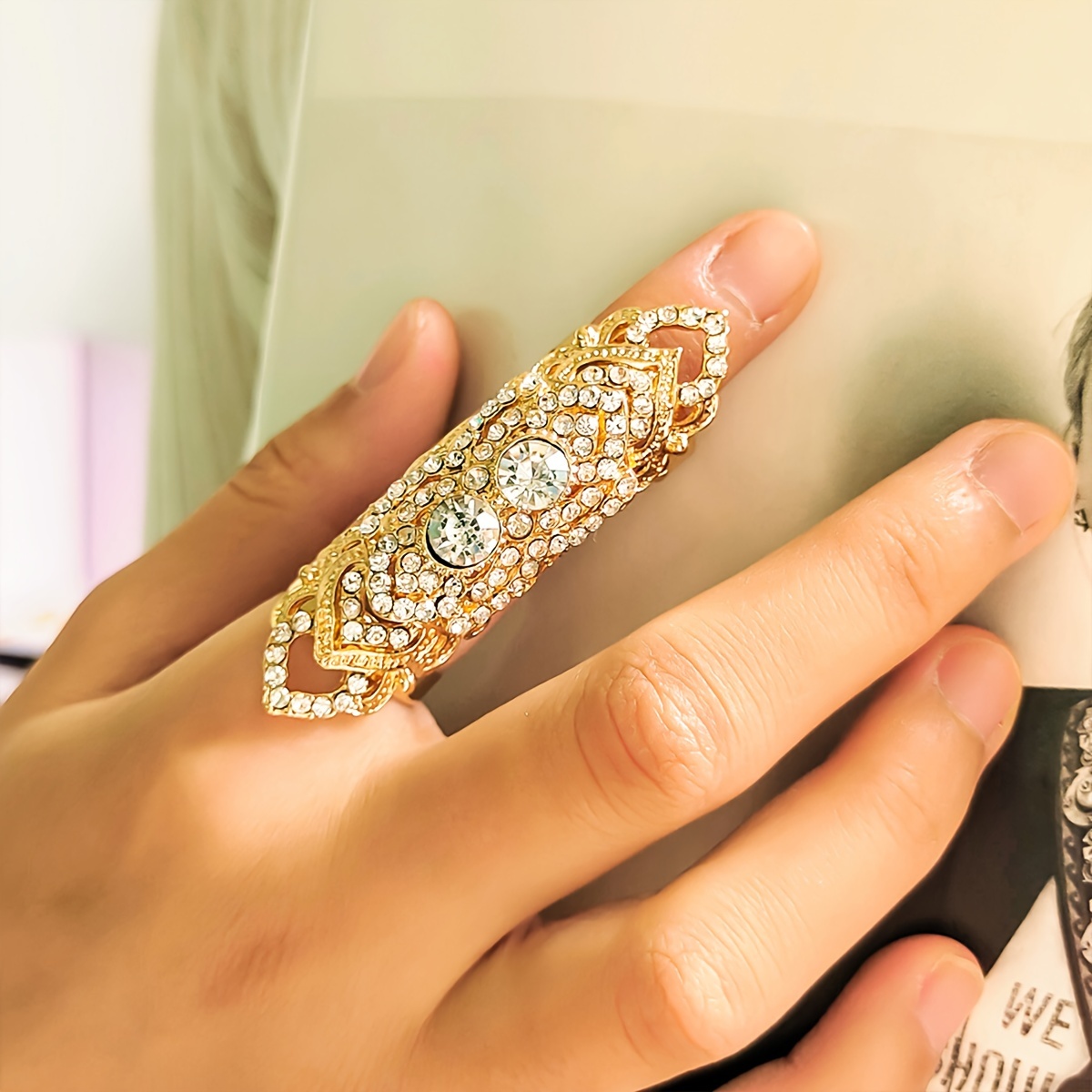 Adjustable Layered Ring with Sparkling Rhinestones Vintage Inspired